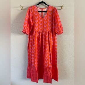 NWT Briton Court Kinsley Midi Dress Orange Pink Size M Cotton Loose TINY FLAW